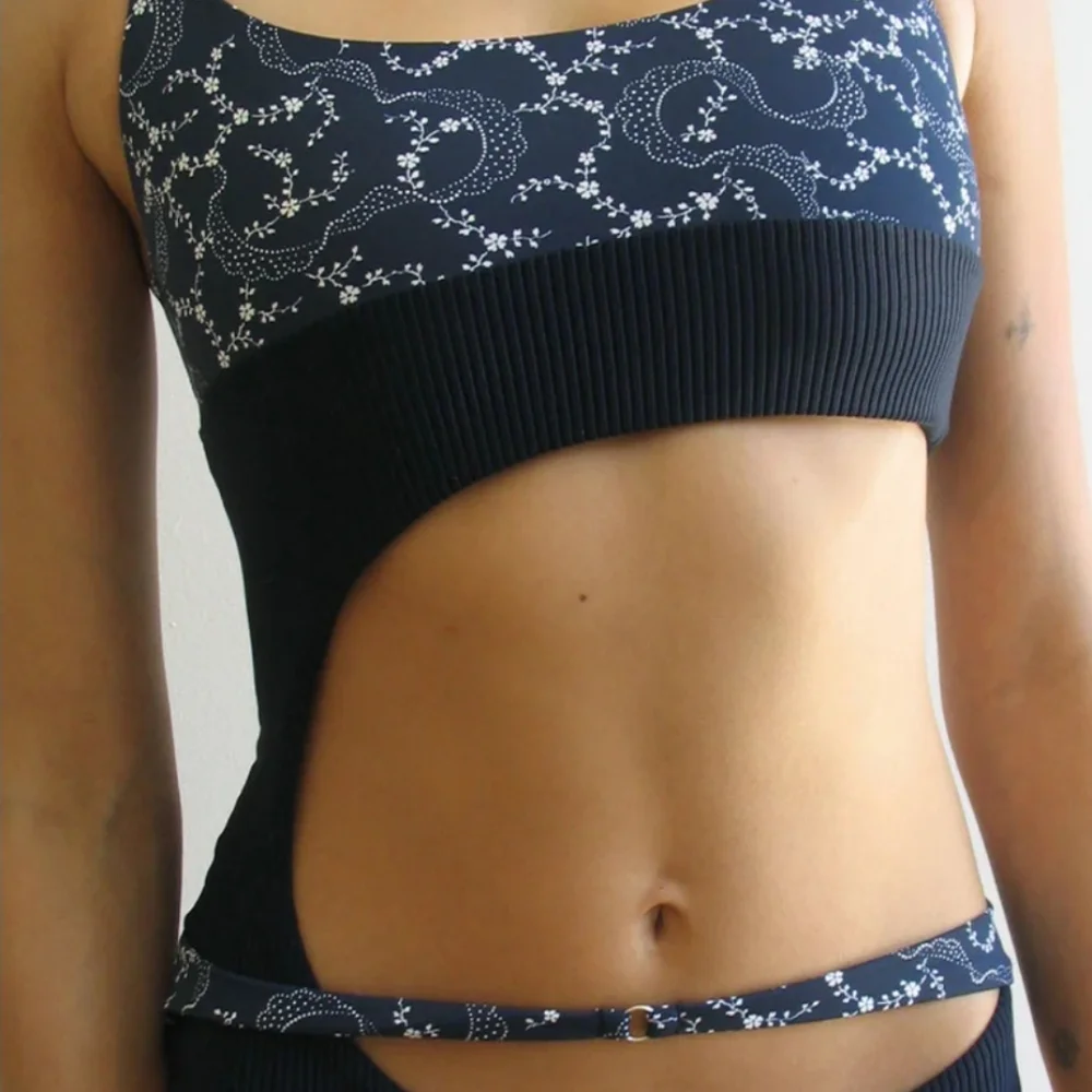 New!Frankie's Bikinis Blue Thea Ribbed One-Piece‎ Swimsuit